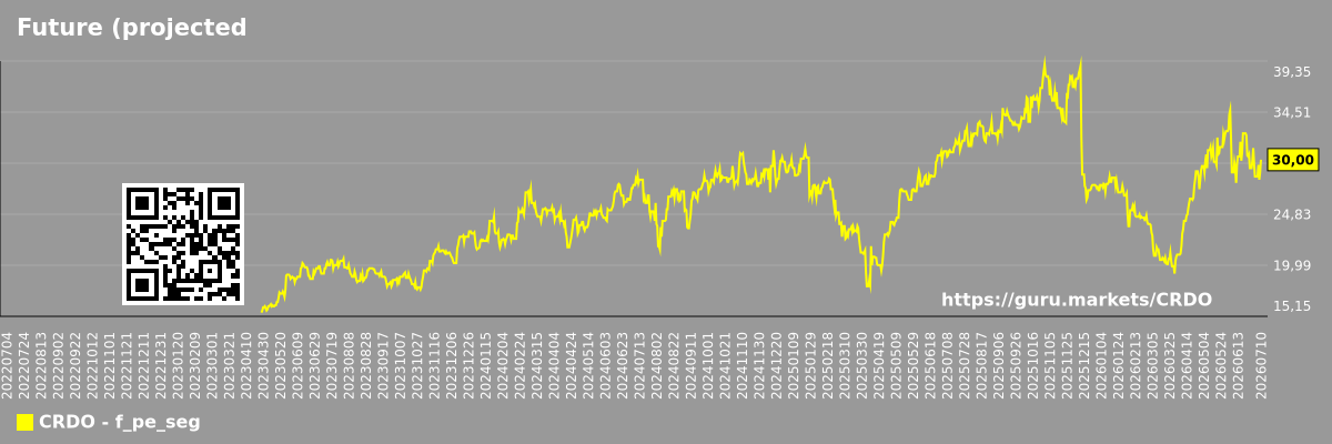 Future (projected) P/E graph of the market segment - Credo-technology