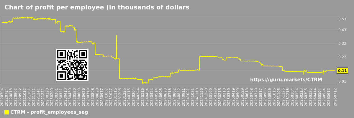Chart of profit per employee (in thousands of dollars) in the market segment - Castor-maritime