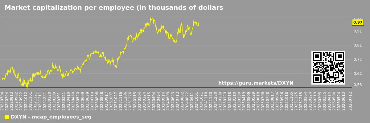 Market capitalization per employee (in thousands of dollars) by market segment - DXYN