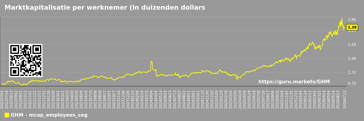Marktkapitalisatie per werknemer (in duizenden dollars) per marktsegment - GHM