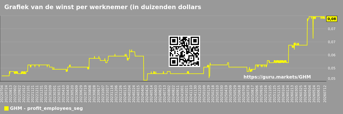Grafiek van de winst per werknemer (in duizenden dollars) in het marktsegment - GHM