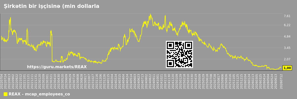Şirkətin bir işçisinə (min dollarla) bazar kapitalizasiyası qrafiki The Real Brokerage Inc. (REAX)