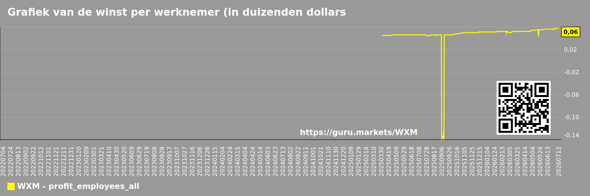 Grafiek van de winst per werknemer (in duizenden dollars) voor de markt als geheel