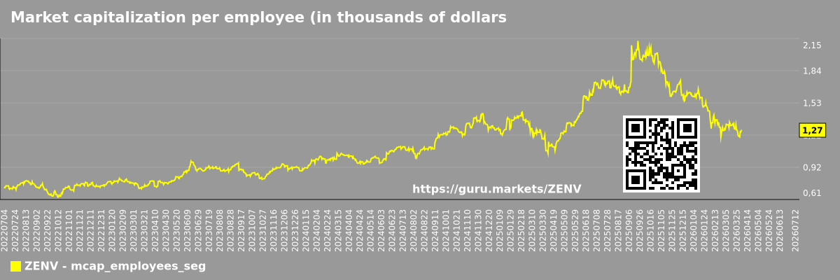 Market capitalization per employee (in thousands of dollars) by market segment - ZENV